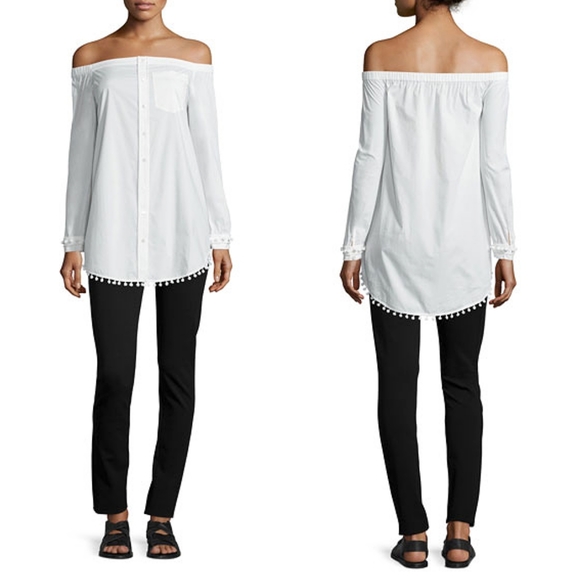 DEREK LAM 10 CROSBY White Off-The-Shoulder Long Sleeve Cotton Shirt Size 8 - Picture 1 of 15